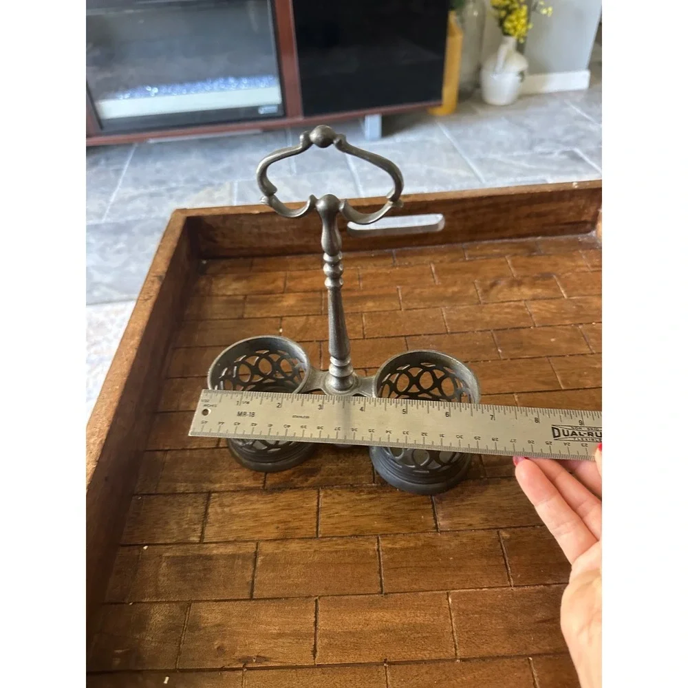 Vintage Marinoni Pewter Cruet Stand‎ Double Condiment Caddy Made in Italy 8 Inch